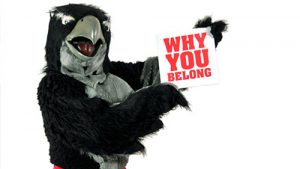 SOU Rocky Mascot Holding Sign - Why You Belong